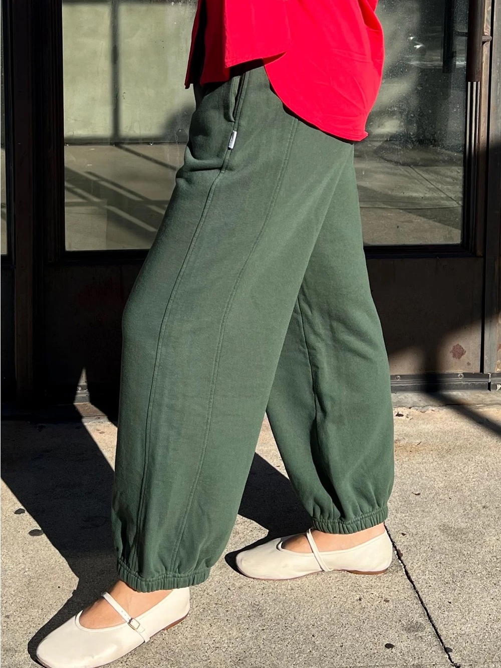 Le Bon Shoppe French Cotton Terry Balloon Pant in Cedar Green